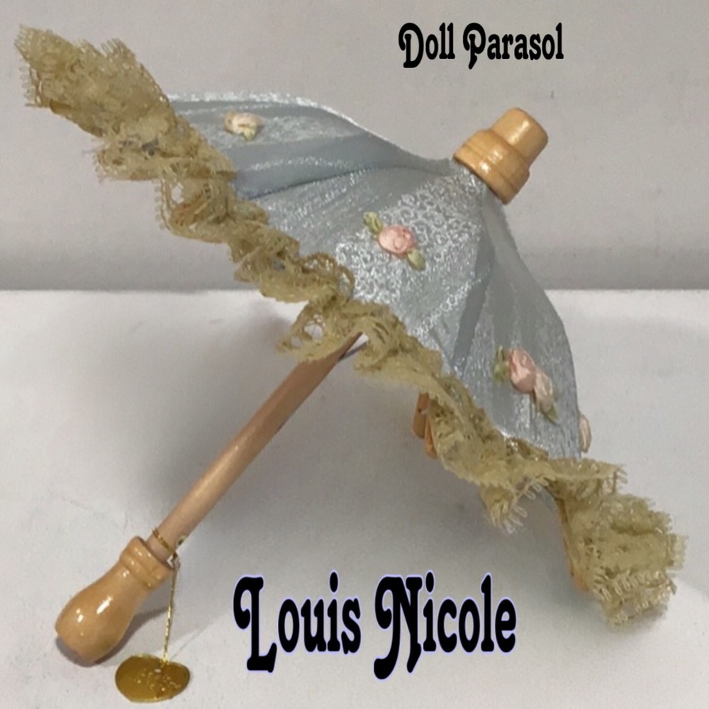 Vintage House of Louis Nicole Miniature Victorian Style Parasol, Lgt. Blue, 7.5”